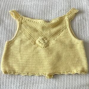 LA Hearts Yellow 100% Cotton Crochet Knit Crop Top Size S